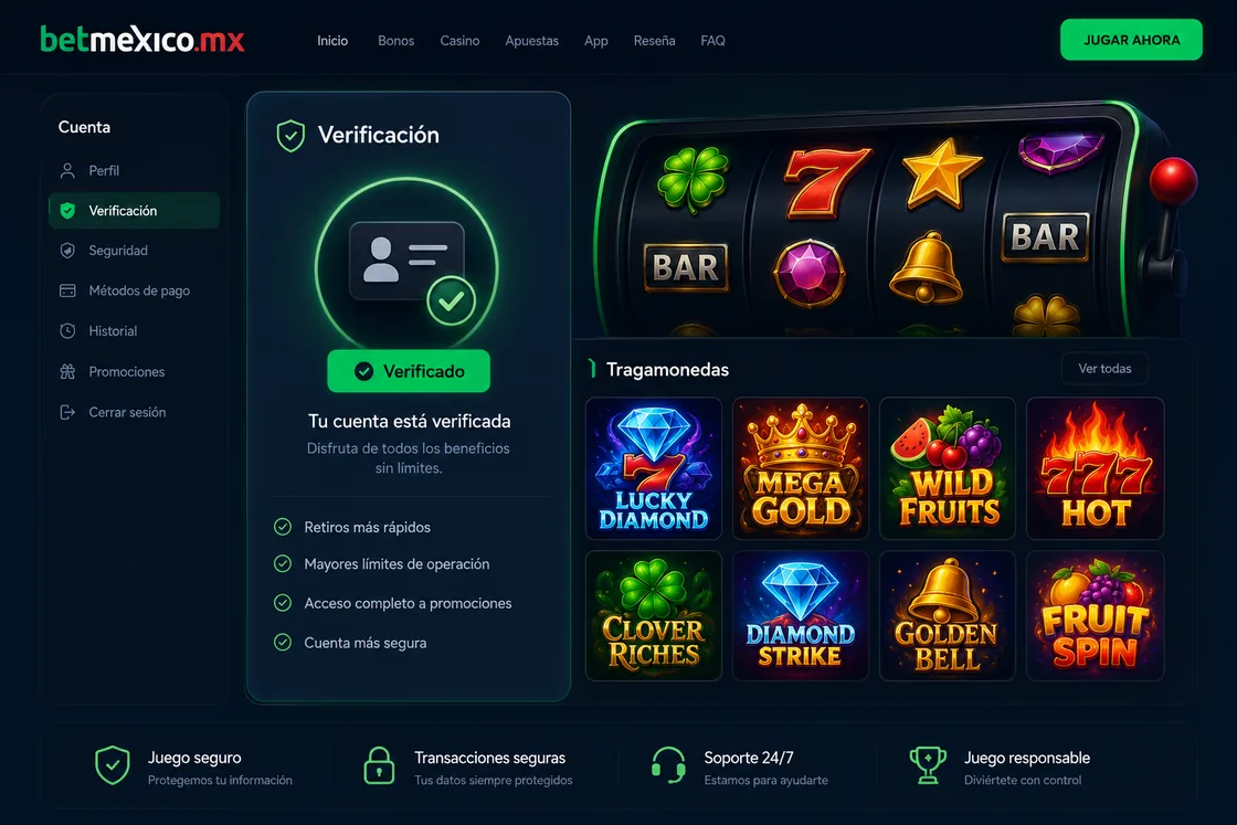Tragamonedas y verificación de cuenta en el casino de BetMexico con licencia SEGOB